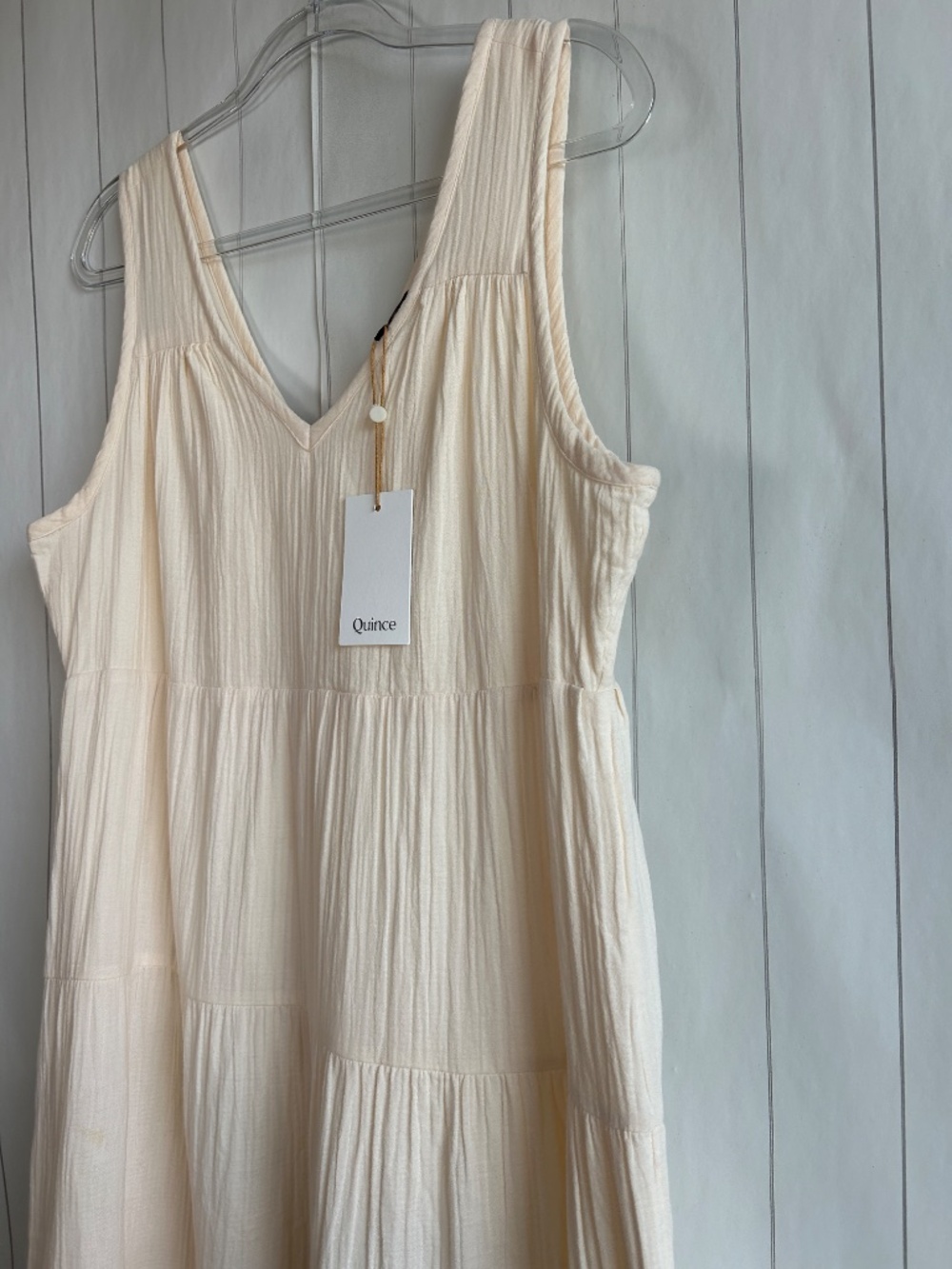 Quince size M gauze tiered maxi dress 100% organic cotton cream v-neck NEW - Picture 5 of 12